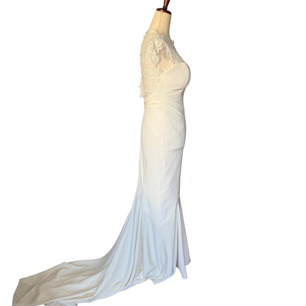 BHLDN Nicole Miller Gown Lauren Lace Back Bridal Wedding Gown Dress Train size 0 - Picture 8 of 16